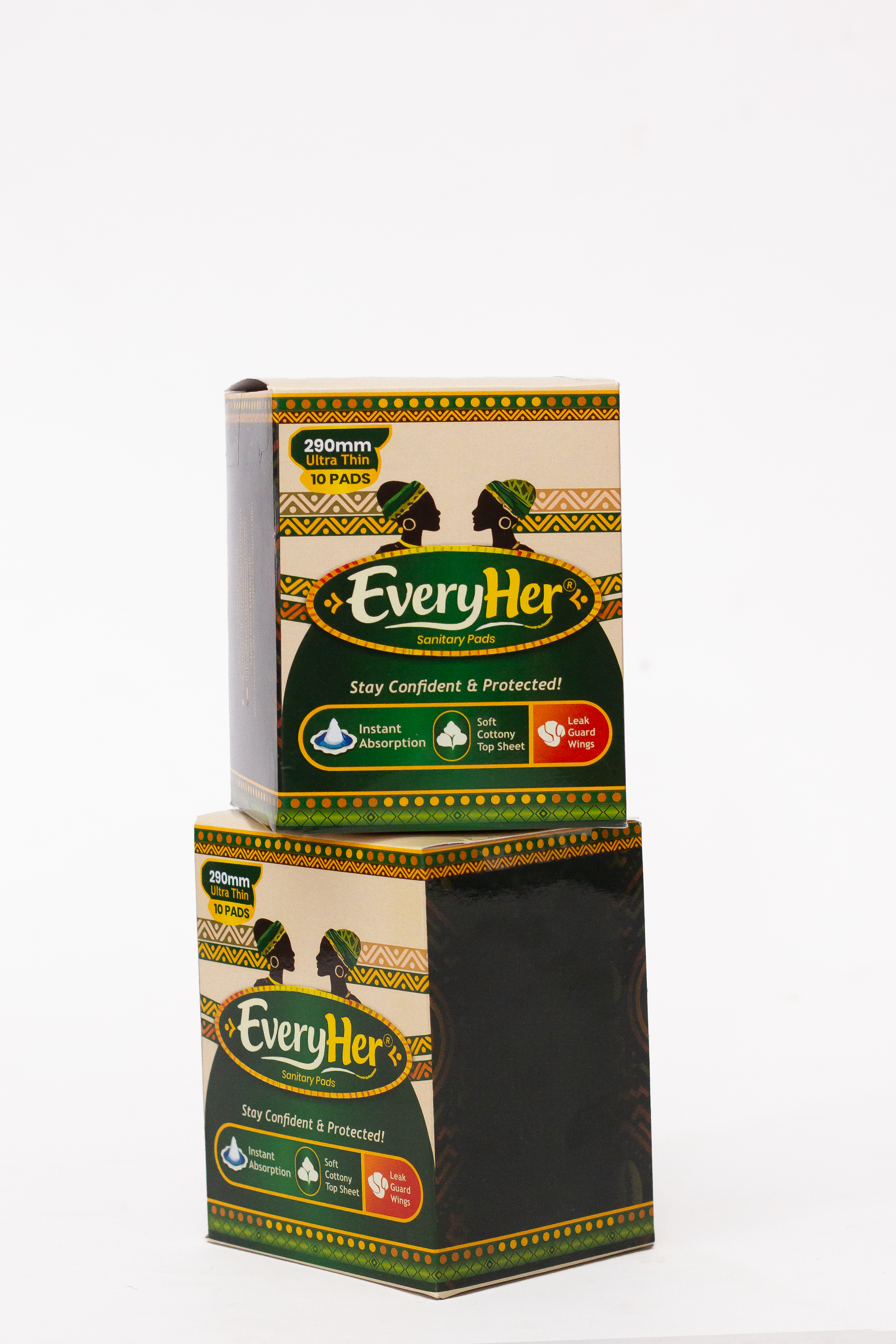 Two EveryHer Sanitary Pad boxes stacked — showing the product range